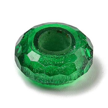Glass European Beads, Large Hole Beads, Wheel, Faceted, Green, 14.5x6.4mm, Hole: 5.7mm