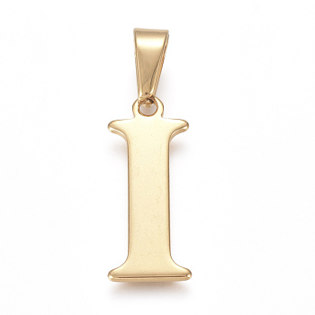 304 Stainless Steel Pendants, Golden, Initial Letter.I, 28x11x1.5mm, Hole: 5x8mm