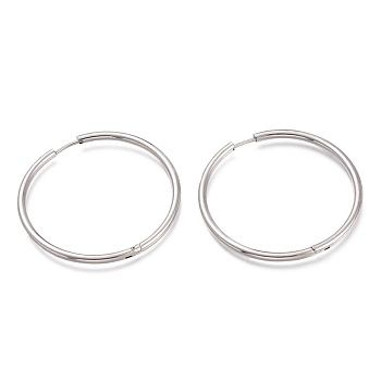 201 Stainless Steel Huggie Hoop Earrings, with 304 Stainless Steel Pin, Hypoallergenic Earrings, Ring, Stainless Steel Color, 45x2.5mm, 10 Gauge, Pin: 1mm