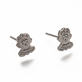 Unisex 304 Stainless Steel Stud Earrings, Human, Stainless Steel Color, 8.5x7mm, Pin: 0.8mm