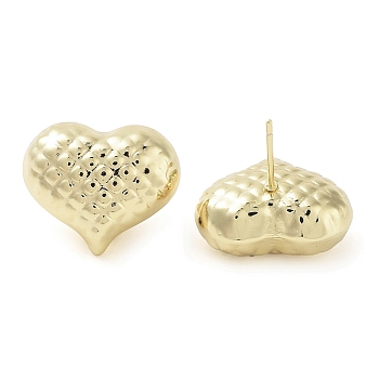 Brass Studs Earrings, Long-Lasting Plated, Lead Free & Cadmium Free, Heart, Real 18K Gold Plated, 17x20mm