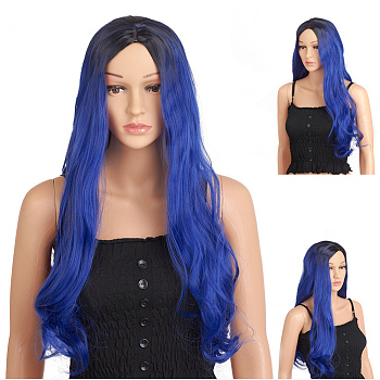 Fashion Cosplay Ombre Wigs, Heat Resistant High Temperature Fiber, Long Spiral Curly, Wigs for Women, Royal Blue, 25.59 inch(65cm)