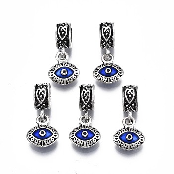 Alloy Enamel European Dangle Charms, Evil Eye, Large Hole Pendants, Antique Silver, Blue, 23.5mm, Hole: 5mm