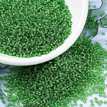 MIYUKI Round Rocailles Beads, Japanese Seed Beads, (RR15) Silverlined Light Green, 11/0, 2x1.3mm, Hole: 0.8mm, about 1100pcs/bottle, 10g/bottle
