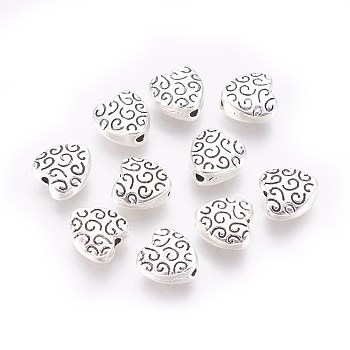 Tibetan Style Alloy Beads, Heart, Cadmium Free & Nickel Free & Lead Free, Antique Silver, 9x9x4mm, Hole: 1mm