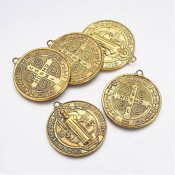 Tibetan Style Alloy Big Pendants, Cadmium Free & Lead Free, Saint Benedict Medal, Antique Golden, 51x46x3mm, Hole: 3mm