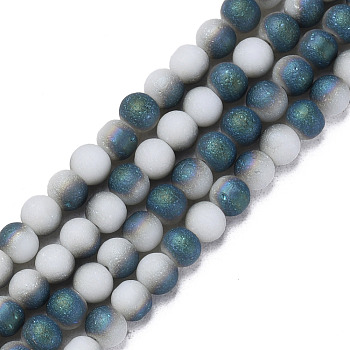 Electroplate Frosted Glass Beads Strands, Round, Dark Slate Gray, 5x4mm, Hole: 1mm, about 98~102Pcs/strand, 16.14 inch~16.54 inch(41~42cm)