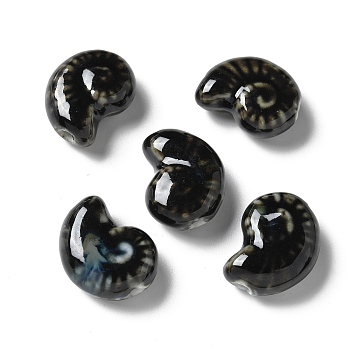 Handmade Porcelain Beads, Snail, Black, 20~21x16~17x9~10.5mm, Hole: 3mm