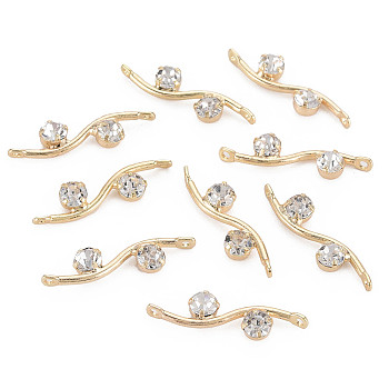 Brass Links, with Cubic Zirconia, Branch, Clear, Real 18K Gold Plated, 20.5x5x3mm, Hole: 1mm