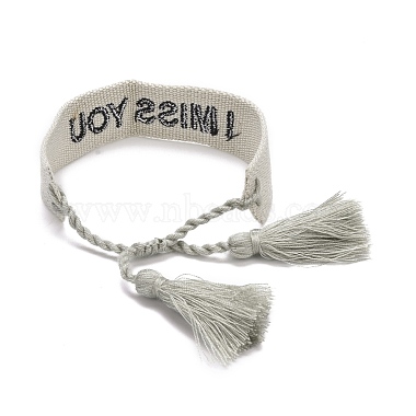 Word I Miss You Polycotton(Polyester Cotton) Braided Bracelet with Tassel Charm(BJEW-F429-10)-3