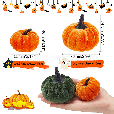 CHGCRAFT 9Pcs 6 Styles Flannel Simulation Plastic Foam Artificial Pumpkin Thanksgiving Party Decorations(AJEW-CA0001-92)-2