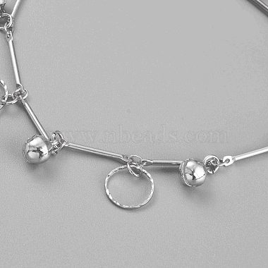 Brass Textured Ring Charm Anklets(AJEW-B005-28P)-2