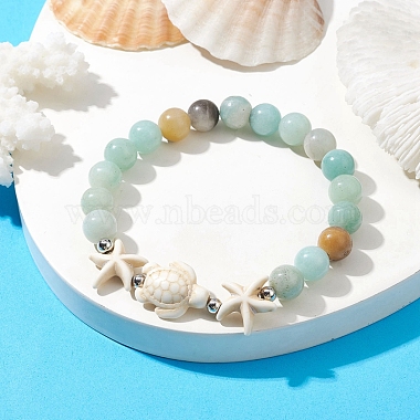 Dyed Synthetic Turquoise Turtle and Starfish Beaded Bracelets(BJEW-JB10062-02)-2