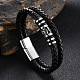 bracelet multi-rangs double couche en cuir perlé tête de mort en acier inoxydable(SKUL-PW0004-26E-01)-1