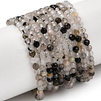 Natural Tourmalinated Quartz Beads Strands, Faceted, Round, 3mm, Hole: 0.6mm, about 138pcs/strand, 15.35''(39cm)(G-A318-A03-3mm-01)