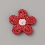 Two Tone Polyester Knitted Ornament Accessories, for DIY Sewing Crafts, Flower, FireBrick, 15x15x2mm(DIY-WH0308-417A)