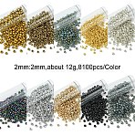 120G 10 Colors Round Glass Seed Beads, Transparent Colours Rainbow, Round, Mixed Color, 2mm(SEED-YW0002-87)