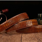 Cowhide Leather Crocodile Skin Pattern Waist Belts for Men, Sienna, 1200x35mm(AJEW-WH20020-437B)
