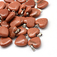 Heart Synthetic Goldstone Pendants, with Platinum Tone Brass Findings, 17~19x15~16x5~8mm, Hole: 2x7mm(G-Q371-12)
