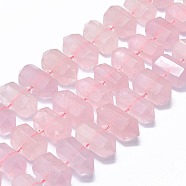 Natural Rose Quartz Beads Strands, Faceted, Double Terminated Pointed/Bullet, 20~31x12~14x10~13mm, Hole: 1.8mm, about 23~24pcs/strand, 15.55 inch(39.5cm)(G-F715-035)