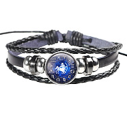 12 Constellation Leather Cord Bracelets, with Alloy Beads and Wax Cord, Flat Round, Sagittarius, 2-3/8 inch(6cm)(BJEW-P240-E06)
