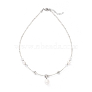 Natural Pearl Pendant Necklace with Glass Beaded Chains, Clear, 16.61 inch(42.2cm)(NJEW-M201-01A)