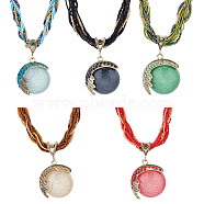 5Pcs 5 Style Resin Imitation Cat Eye Flat Round Pendant Necklaces Set, Seed Beaded Chains Bohemia Necklaces for Women, Mixed Color, 17.87~18.50 inch(45.4~47cm), 1Pc/style(NJEW-AN0001-12)