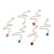 Heart Glass Pendant Necklaces, with 304 Stainless Steel Cable Chains and Lobster Claw Clasps, Mixed Color, 17.6 inch(44.7cm)(NJEW-K117-01G)