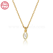 Cubic Zirconia Horse Eye Pendant Necklace, with 925 Sterling Silver Chains, with S925 Stamp, Real 18K Gold Plated, 15.75 inch(40cm)(HS1308)