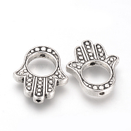 Tibetan Style Alloy Bead Frames, Cadmium Free & Lead Free, Hamsa Hand/Hand of Fatima/Hand of Miriam, Antique Silver, 20x17x3mm, Hole: 1.5mm, Inner Diameter: 8.2mm, about 390pcs/1000g(TIBE-Q070-120AS-RS)