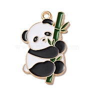 Golden Plated Alloy Enamel Pendants, Panda Charm, Dark Green, 31x19x1mm, Hole: 2mm(ENAM-Q504-03G-03)
