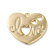 Valentine's Day Brass Pendants, Heart with Word, Real 18K Gold Plated, 16x18.5x1.5mm, Hole: 1.2mm(KK-G481-16G)