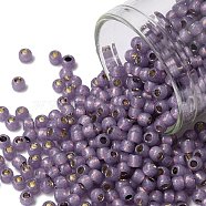 TOHO Round Seed Beads, Japanese Seed Beads, (PF2108) PermaFinish Lavender Opal Silver Lined, 8/0, 3mm, Hole: 1mm, about 220pcs/10g(X-SEED-TR08-PF2108)