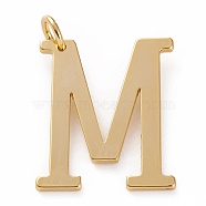 Golden Brass Pendants, Long-Lasting Plated, Letter, Letter.M, 27x22x1.5mm, Hole: 3.5mm(KK-P194-01G-M)