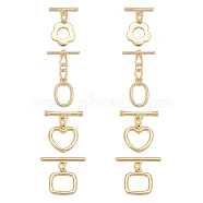 Elite 8 Sets 4 Style Brass Toggle Clasps, Nickel Free, Flower & Heart & Rectangle & Oval, Real 18K Gold Plated, 2sets/style(KK-PH0003-67)