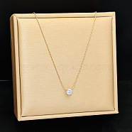 Titanium Steel 6-Claw Clear Cubic Zirconia Flat Round Pendant Necklaces, Women's Summer Clavicle Chain Necklaces, Rose Gold, (TH0773-3)