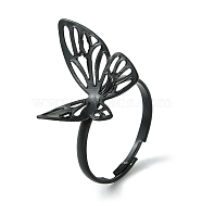 Hollow Butterfly Alloy Adjustable Rings for Women, Lead Free & Cadmium Free, Black, 18mm, Inner Diameter: 18mm(RJEW-K275-50EB)