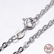 Rhodium Plated 925 Sterling Silver Cable Chains Necklaces, with Spring Ring Clasps, Platinum, 18 inch, 1.2mm(NJEW-M157-25C-18)