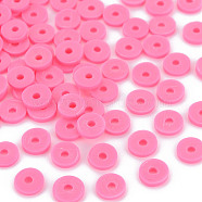 Handmade Polymer Clay Beads, Disc/Flat Round, Heishi Beads, Hot Pink, 6x1mm, Hole: 2mm, about 23500pcs/1000g(CLAY-R067-6.0mm-B45)