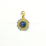 Lapis Lazuli Pendant Decoration, with 304 Stainless Steel Lobster Claw Clasps, Flat Round, 32mm(HJEW-MZ00034-01)