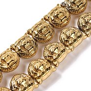 Electroplated Synthetic Non-magnetic Hematite Beads Strands, Tiger's Head, Golden Plated, 11.5x11.5x7.5mm, Hole: 1.2mm, about 35pcs/strand, 15.55''(39.5cm)(G-Q174-04A)