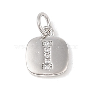 Rack Plating Brass Micro Pave CLear Cubic Zirconia Charms, with Jump Rings, Cadmium Free & Lead Free, Long-Lasting Plated, Platinum, Letter I, 11.5x9x1.5mm, Hole: 2.8mm(KK-E110-14P-I)