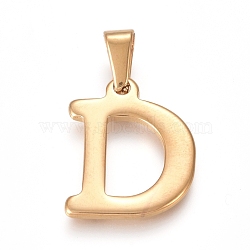 304 Stainless Steel Pendants, Golden, Initial Letter.D, 20x16x1.8mm, Hole: 3x7mm(X-STAS-F106-95G-D-01)