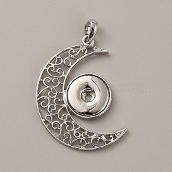 Alloy Hang Snap Base Big Pendants, for Interchangeable Snap Charms Jewelry Making, Moon, Platinum, 55x44x5mm, Hole: 4x7mm(FIND-WH0111-236)