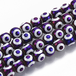 Electroplate Glass Beads Strands, Round with Evil Eye Pattern, Purple, 8x7.5mm, Hole: 1.2mm, about 40pcs/strand, 12.2 inch(EGLA-T012-02A-8MM)