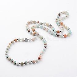 Natural Flower Amazonite Necklaces, Beaded Necklaces, Round, Faceted, 35.9 inch(NJEW-D264-20)