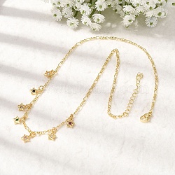 Brass Micro Pave Cubic Zirconia Star Pendant Necklaces, Figaro Chains Necklaces for Women, Rack Plating, Cadmium Free & Lead Free, Long-Lasting Plated, Real 18K Gold Plated, 15.87 inch(40.3cm)(NJEW-B157-12G)