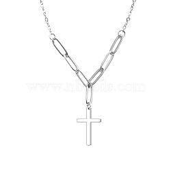 304 Stainless Steel Pendant Necklace, Cross, Stainless Steel Color, 15.75~19.69 inch(40~50cm)(PW-WG66090-01)