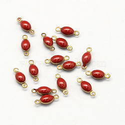 Antique Golden Plated Brass Enamel Oval Links, Enamelled Sequins, Red, 4x10.5x3mm, Hole: 1mm(X-KK-Q570-06H)
