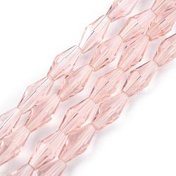 Transparent Glass Beads, Faceted, Bicone, Misty Rose, 12x6mm, Hole: 1mm, about 50pcs/Strand, 23.98''(60.9cm)(GLAA-P001-01B-07)